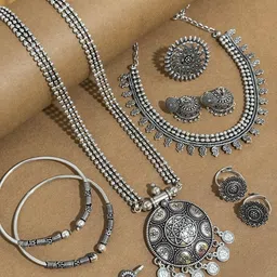 NAMAN ARTS Silver Plated Oxidised Jewellery Set image 1