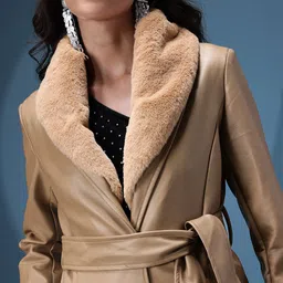 bebe PU Longline Coat With Detachable Faux Fur Collar & Belt image 4