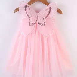 Babyhug Sleeveless Party Frock With Butterfly Wings Corsage & Sequine Detailing - Pink-image-43
