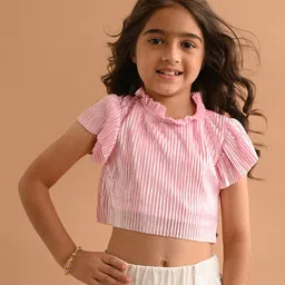 Lilpicks Couture Flutter Sleeves Shimmer Detailed Crop Top - Light Pink-picture-11