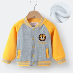 Kookie Kids Full Sleeves Bomber Jacket with Lion & Text Embroidery & Pockets - Yellow-picture-26
