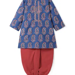babyhug BabyhugCotton Woven Full Sleeves PrintedKurta & Dhoti Set - Navy Blue-picture-14