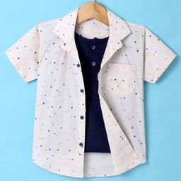 Dapper Dudes Half Sleeves Abstract Printed Shirt With Attached Tee - Cream-picture-9