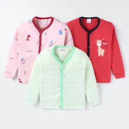 Mini Donuts Interlock Knit Full Sleeves Front Open Vests with Animal Print Pack of 3 - Red Pink & Green-picture-28