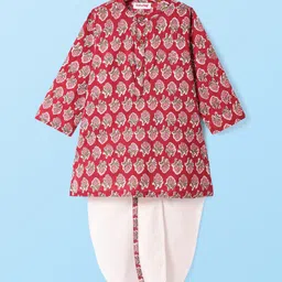 Babyhug Cotton Woven Full Sleeves Cambric Floral Printed Kurta & Dhoti Set - Red-picture-31