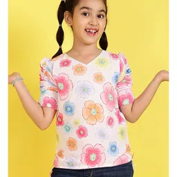 ISHTI Half Puffed Sleeves Floral Printed Top - Multi Colour-picture-11