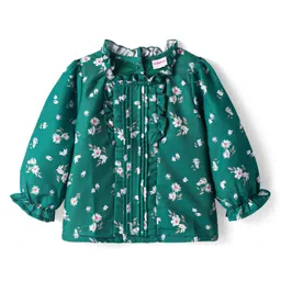 Babyhug Woven Full Sleeves Floral Printed Top with Frill Detailing - Green-picture-16
