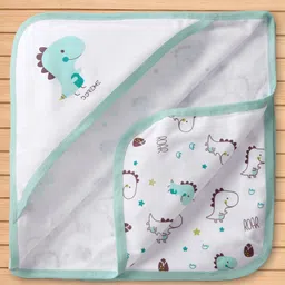 Doreme Interlock Knit Hooded Towel With Dinosaur Print L 81 x B 81 cm - Turquoise-picture-11