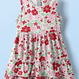 Babyhug Single Jersey Knit Sleeveless Frock With Floral Print - White-picture-12