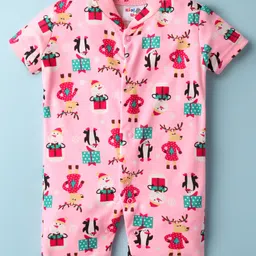 Kidi Wav Half Sleeves Animals Printed Romper - Pink-picture-14