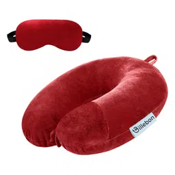 Billebon Premium Neck Pillow Red Fibre Filled Travel Pillow with Eye Mask-picture-22