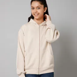 ALAN JONES Cotton Blend Knit Full Sleeves Solid Light Winter Oversized Hooded Sweatjacket - Light Beige-picture-19