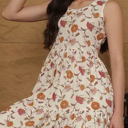 GLAM ROOTS Women Floral Printed Daily Cotton Anarkali Kurta image 5