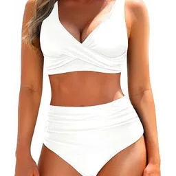 Toomley Women Ruched Twist-Front V-Neck Stretchable Swim Bikini Set-picture-15