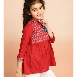 ISHTI Rayon Three Fourth Sleeves Abstract Embroidered Top - Maroon image 4