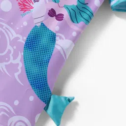 ROVARS Half Raglan Sleeves Legged Swimsuit with Mermaid Print & Tail Applique - Sea Green & Light Purple image 3
