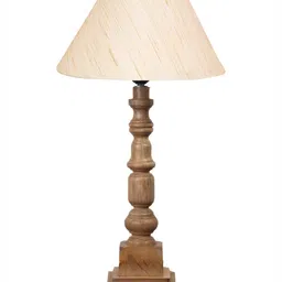 Aura Off White Wood Traditional Frusturical Shaped Table Lamp image 4