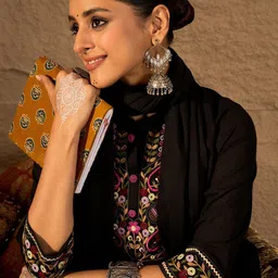 Indo Era Ethnic Motifs Thread Work Pure Cotton A-Line Kurta & Trousers with Dupatta-picture-20