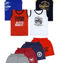 FASLA Boys Pack Of 4 Round Neck Pure Cotton T-shirt And Shorts-image-33