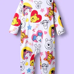 Babyhug Disney Interlock Knit Full Sleeves Footed Sleepsuits With Winnie the Pooh Graphics Pack Of 2 - White & Light Blue image 3