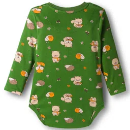 Babyoye 100% Cotton Interlock Knit with Eco Jiva Finish Full Sleeves Onesies with Squirrel & Little Bear Print Pack of 2 - Green & Cream image 3