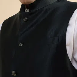 Givo Men Striped Band Collar Nehru Jacket image 5