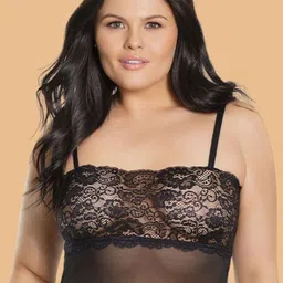 ZERJAMA Shoulder Straps Plus Size Bandeau Lace Baby Doll image 2