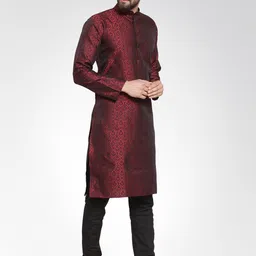 Jompers Men Maroon Self Design Kurta with Churidar image 3