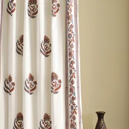 Peepul Tree Off White Cotton Floral Curtain (7 ft) image 2