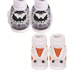 NESKA MODA 3 To 12 Months Infants 2 Pair Combo Soft Cotton Butterfly Frill Booties image 4