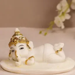 Art Street Marble White Resting Ganesha Statue Showpiece Idol-picture-37