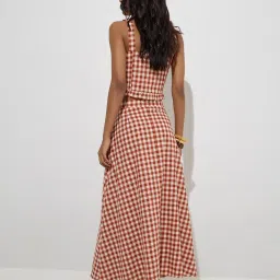 LOV by Westside Rust Gingham Checkered High-Rise Cotton Skirt image 2