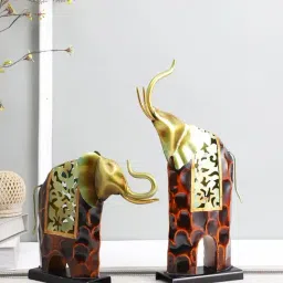 Aapno Rajasthan Red & Gold Metal Detailed and Attractive Elephant Table Decor - Set of 2-image-29