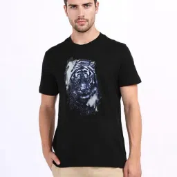 Iconic Mens Black Printed Crew Neck Pure Cotton T-Shirt-image-99