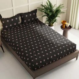 Bianca La Vogue Floral Black & Pink 152 TC Fabric Double Bedsheet with 2 Pillow Covers-picture-31