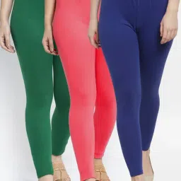 Gracit Blue & Green Mid Rise Leggings - Pack Of 3-image-56