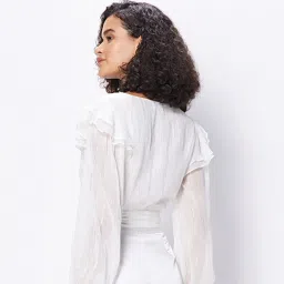Cover Story White Striped Crop Top image 2