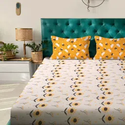 Klotthe Peach & Yellow 300 TC Polycotton Double Elastic Book Fold Bedsheet with 2 Pillow Covers image 2