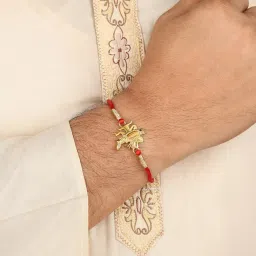ornate jewels 925 Silver American Diamond Shreenathji Thread Rakhi for Brother with Roli Chawal image 2