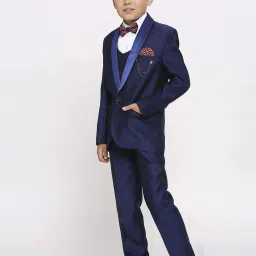 Kids Island Boys Blue & White Solid Full Sleeves Suit Set image 2