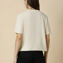 Allen Solly Cream Cotton Embroidered T-Shirt image 2