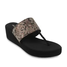 Mochi Women's Black T-Strap Wedges image 2