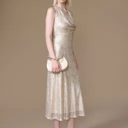 Kazo Embellished Cowl Neck A-Line Midi Dress image 4