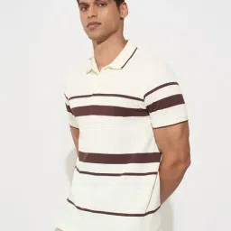 Peregrine By Pantaloons White Cotton Slim Fit Striped Polo T-Shirt image 3