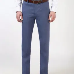 Peter England Blue Slim Fit Checks Trousers-picture-17