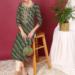 Vaamsi Green Striped Straight Kurta image 5