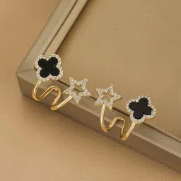 DressBerry Set Of 2 Gold-Plated Artificial Stones Studded Drop Earrings image 5