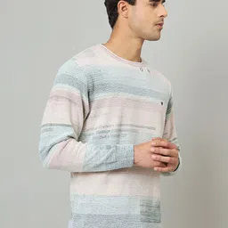 Duke Men Striped Self Design Round Neck Pullover image 4
