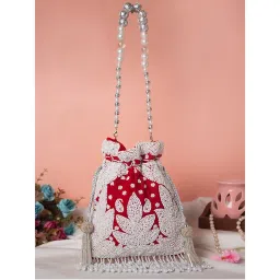 SWISNI Womens Red Embroidered Potli Bag-picture-20