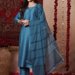 Anni Designer Notch-Neck Straight Kurta With Palazzos & Dupatta image 1